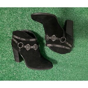 Reba zabrina black genuine leather suede western buckled cowboy heeled ankle